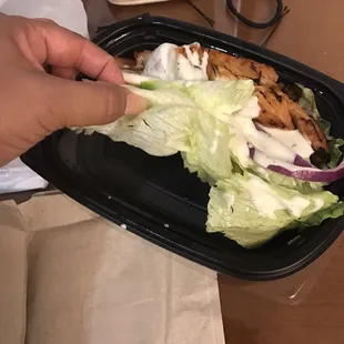 The least that can be done is let me make the decision to choose to buy a piece of lettuce with chicken on top.