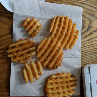 Full order of crisscut fries. Hopefully the employees enjoyed the rest of my order.