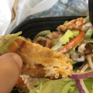 All the cheese in my salad is melted.