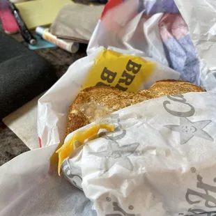A piece of plastic stuck to the cheese in my breakfast sandwich eww one bite and this