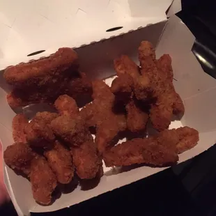 Cold, burnt, hard and nasty chicken stars.