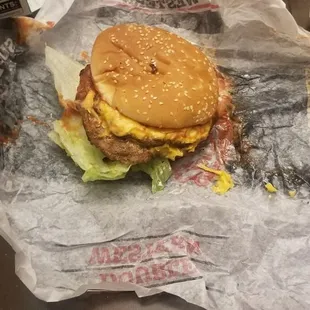 My burger is smashed from the weight of the rest of my order. Because they refuse to use more than one bag !