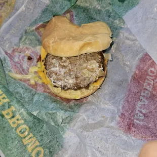 Wtf is this. Its not even a burger for a 3yr old and its all just tossed and thrown on the bread