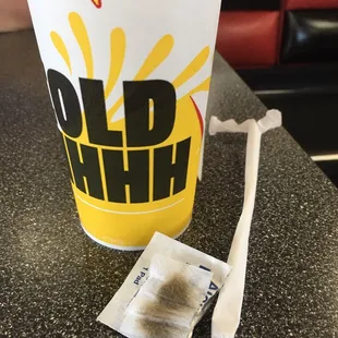 A nasty alcohol pad after wiping down the table.