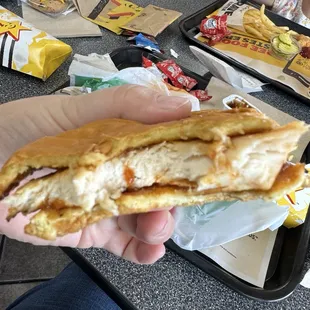 This is a western chicken burger... all that&apos;s there is a chicken patty and bbq sauce and a very soggy squished bun.