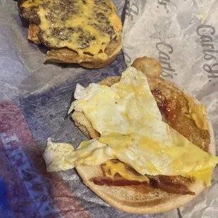 New breakfast burger with a fried egg