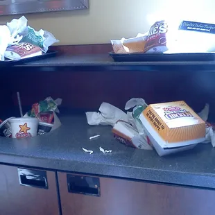 Condition of the restaurant on 2/26/2012 @ 2:54PM. Trash was never emptied
