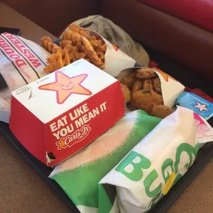 a tray of fast food