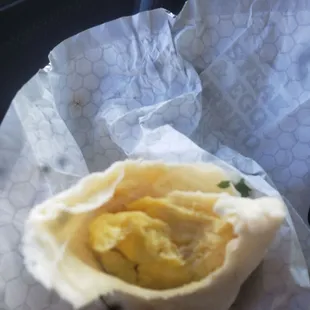 Mostly egg and potatoes &quot;loaded&quot; burrito.