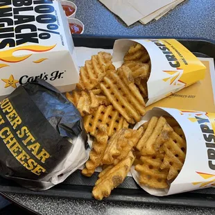 Criss cut fries and burgers