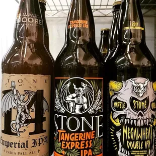 a variety of beer bottles