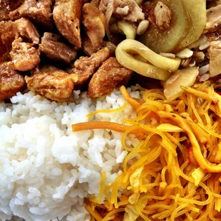 pork w/squash, pork adobo, pancit and rice.