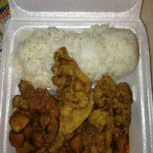 Pork adobo/fried chicken.