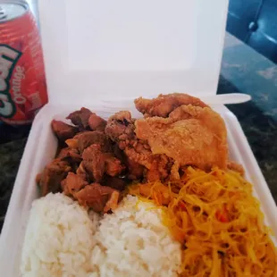 Pork Adobo, Fried Chicken , and rice/pancit lunch plate. Everything good except the pancit needed some flavor.  But still sooooo good.