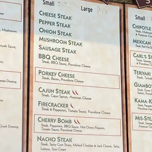 Menu - Steak Subs