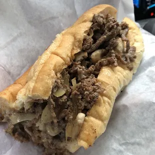 Steak, mushroom, onion and cheese