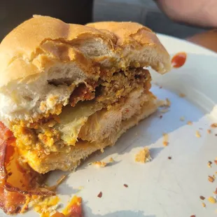 Son of diable - chicken, bacon, and stuffed banana pepper sandwich. Rueben - 50/50 pastrami and corned beef