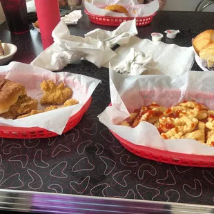 Chicken tenders fries and chicken breats