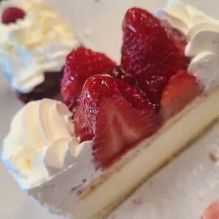 a slice of strawberry cheesecake