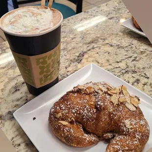 Large Cafe mocha and almond croissant