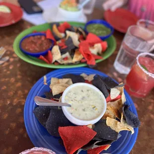 a plate of chips and dip