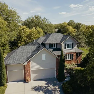 the aerial view of the home