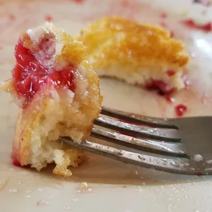 They were out of bananas, so Joe talked us into trying Raspberry pancakes instead. Amazing! They taste like muffins.