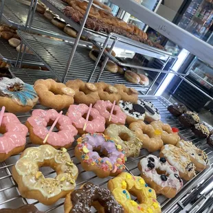 a variety of doughnuts on display