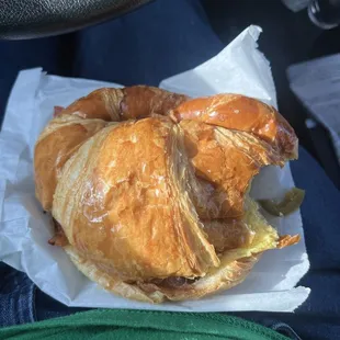 Bacon, egg, and cheese croissant with jalapeños. You can get cream cheese if you would like.