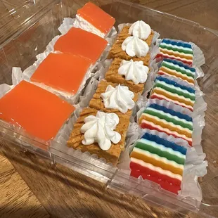 Large assorted - POG creamcheese delights, Pumpkin Crunch and Rainbow Jello