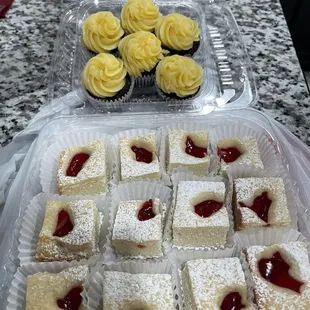 Chantilly brownie bites and cherry shortbread