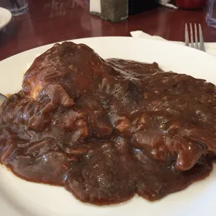 Swiss steak w mashed potatoes and plenty of gravy!!