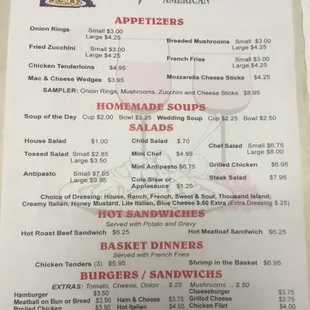 the menu of the restaurant