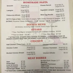 the menu of the restaurant