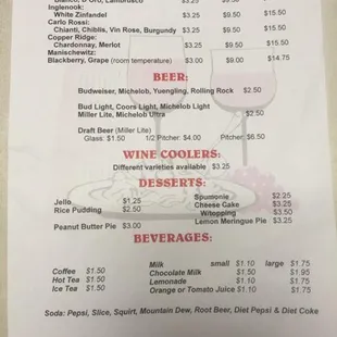 the menu for the restaurant