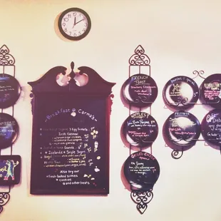 a menu and a clock