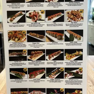 the menu for the restaurant