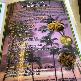 Menu - daily specials Tuesday - Sunday