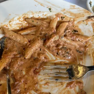 Forgot to take the picture first but the Penne with Shrimp was amazing. Bread fresh out of the oven was delicious!