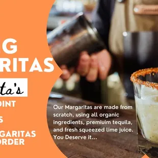 Now Serving Margaritas Made with homemade sweet &amp; sour and premium blanco tequila