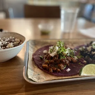 Two taco Plate and a side of beans