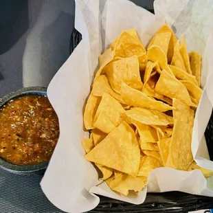 complimentary chips and spicy salsa