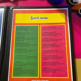 Lunch menu