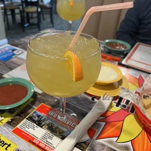 Margarita, salsa and cheese dip