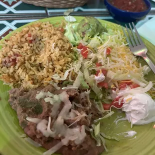 Cold rice and beans and a salad