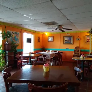 Dining area on a cloudy day.