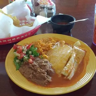 Excellent, rich chicken tamales. Lovely fresh pico, and the refried beans were very tasty, full of bacon flavor.