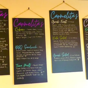 the menus on the wall