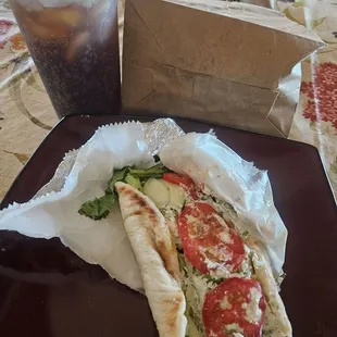 a sandwich and a drink