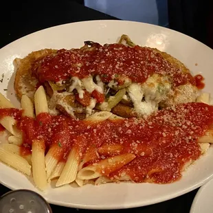Eggplant Parmigiana with pasta